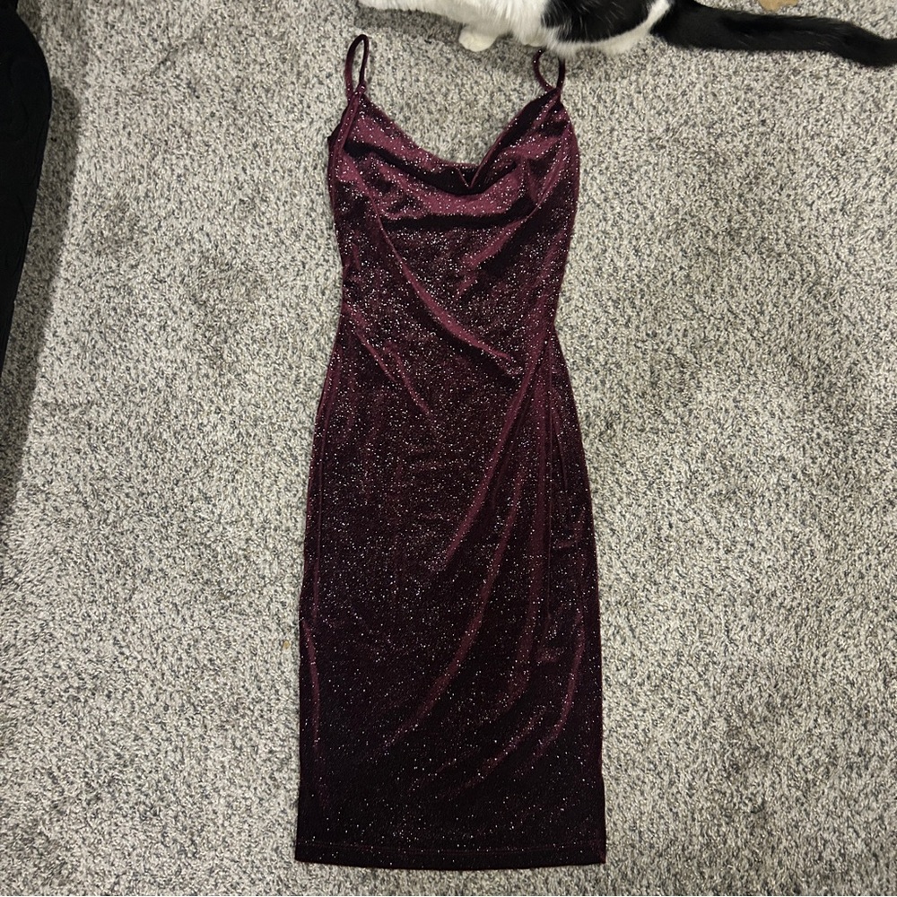 Lovely Day Burgundy Sparkle Midi Dress